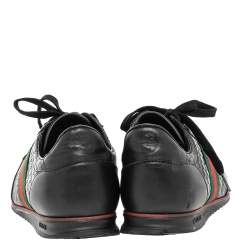 Pre Owned حذاء رياضي غوتشي رباط تفاصيل ويب جلد غوتشيسيما أسود مقاس 45.5