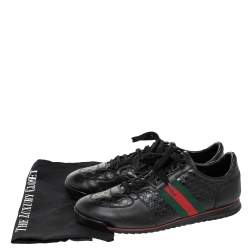 Pre Owned حذاء رياضي غوتشي رباط تفاصيل ويب جلد غوتشيسيما أسود مقاس 45.5