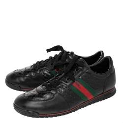 Pre Owned حذاء رياضي غوتشي رباط تفاصيل ويب جلد غوتشيسيما أسود مقاس 45.5