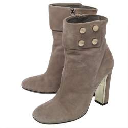 Gucci Grey Suede Vernice Block Heel Ankle Booties Size 36.5