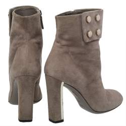 Gucci Grey Suede Vernice Block Heel Ankle Booties Size 36.5