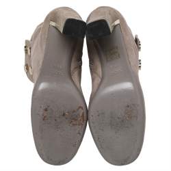 Gucci Grey Suede Vernice Block Heel Ankle Booties Size 36.5