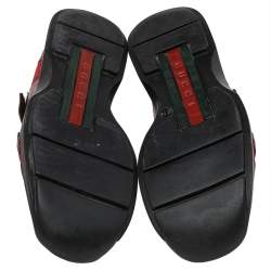 مملوكة مسبقًا حذاء رياضي غوتشي منخفض من أعلى فلكرو كانفاس جي جي وجلد أحمر مقاس 37.5