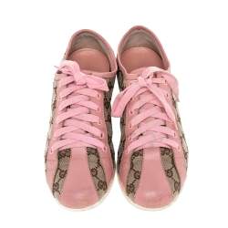 Gucci Beige/Pink GG Canvas And Leather Low Top Sneakers Size 38.5