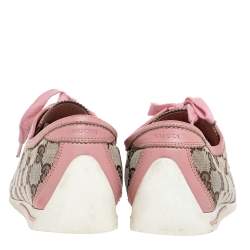 Gucci Beige/Pink GG Canvas And Leather Low Top Sneakers Size 38.5