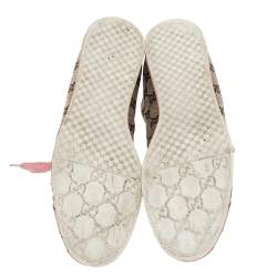 Gucci Beige/Pink GG Canvas And Leather Low Top Sneakers Size 38.5