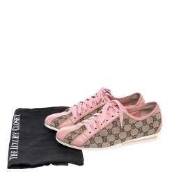 Gucci Beige/Pink GG Canvas And Leather Low Top Sneakers Size 38.5