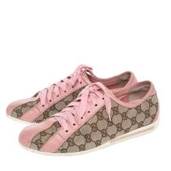 Gucci Beige/Pink GG Canvas And Leather Low Top Sneakers Size 38.5