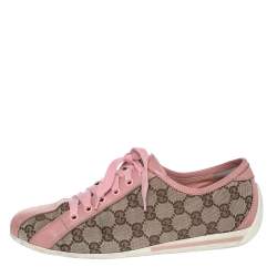 Gucci Beige/Pink GG Canvas And Leather Low Top Sneakers Size 38.5