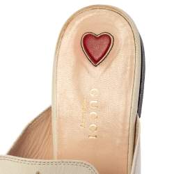 Pre Owned Gucci White Leather Star And Bee Embroidered Princetown Flat Mules Size 37