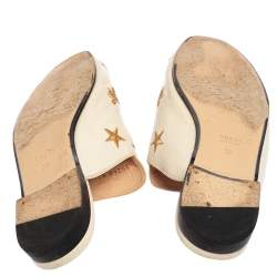 Pre Owned Gucci White Leather Star And Bee Embroidered Princetown Flat Mules Size 37