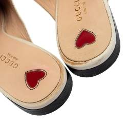 Pre Owned Gucci White Leather Star And Bee Embroidered Princetown Flat Mules Size 37