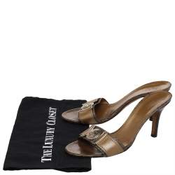 Gucci Gold/Brown GG Crystal Canvas and Leather Interlocking G Buckle Slide Sandals Size 37.5