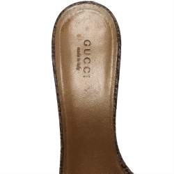 Gucci Gold/Brown GG Crystal Canvas and Leather Interlocking G Buckle Slide Sandals Size 37.5