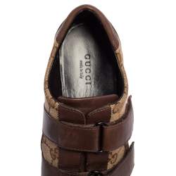 Pre Owned حذاء رياضي غوتشي فلكرو جلد وكانفاس غوتشيسيما بني مقاس 36