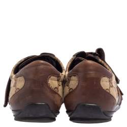 Pre Owned حذاء رياضي غوتشي فلكرو جلد وكانفاس غوتشيسيما بني مقاس 36