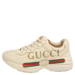 Pre Owned Gucci Cream Leather Rhyton Low Top Sneakers Size 37