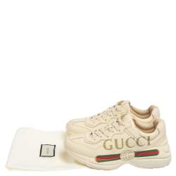 Pre Owned Gucci Cream Leather Rhyton Low Top Sneakers Size 37
