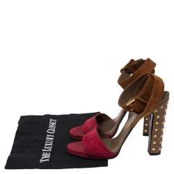 Pre Owned Gucci Tricolor Suede Madison Studded Block Heel Sandals Size 39.5