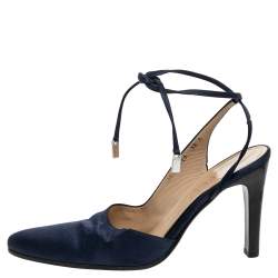 Gucci Blue Satin Ankle Wrap Sandals Size 38