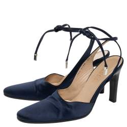 Gucci Blue Satin Ankle Wrap Sandals Size 38