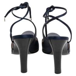 Gucci Blue Satin Ankle Wrap Sandals Size 38