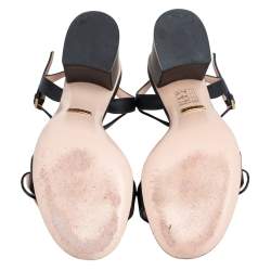 Pre Owned Gucci Black Leather GG Marmont Block Heel Ankle Strap Sandals Size 35.5