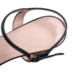 Pre Owned Gucci Black Leather GG Marmont Block Heel Ankle Strap Sandals Size 35.5