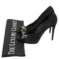 Pre Owned حذاء كعب عالي غوتشي هورسبيت سويدي ميكرو غوتشيسيما أسود بمقدمة مفتوحة مقاس 38