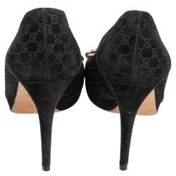 Pre Owned حذاء كعب عالي غوتشي هورسبيت سويدي ميكرو غوتشيسيما أسود بمقدمة مفتوحة مقاس 38