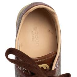 مملوكة مسبقًا حذاء رياضي غوتشي بروكلين حافة جلد تمساح وجلد وكانفاس سوبريم جي جي بيج/ بني مقاس 39