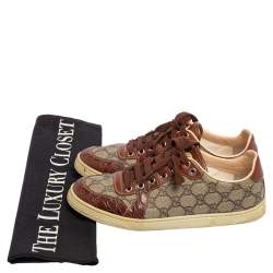 مملوكة مسبقًا حذاء رياضي غوتشي بروكلين حافة جلد تمساح وجلد وكانفاس سوبريم جي جي بيج/ بني مقاس 39
