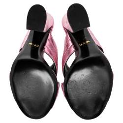 Pre Owned Gucci Metallic Pink Leather Sylvia Crossover Mule Sandals Size 42