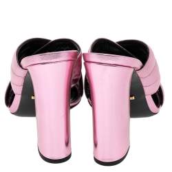 Pre Owned Gucci Metallic Pink Leather Sylvia Crossover Mule Sandals Size 42