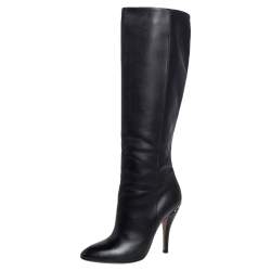 Pre Owned Gucci Black Leather Adina Knee Length Boots Size 38.5
