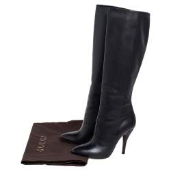 Pre Owned Gucci Black Leather Adina Knee Length Boots Size 38.5