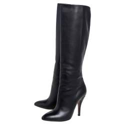 Pre Owned Gucci Black Leather Adina Knee Length Boots Size 38.5