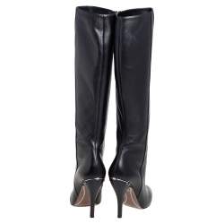 Pre Owned Gucci Black Leather Adina Knee Length Boots Size 38.5