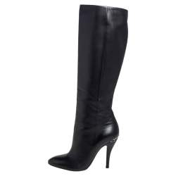Pre Owned Gucci Black Leather Adina Knee Length Boots Size 38.5