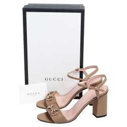 Pre Owned Gucci Beige Leather Horsebit Block Heel Sandals Size 38