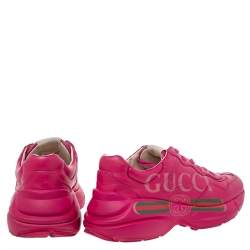 مملوكة مسبقًا حذاء رياضي غوتشي ريتون جلد وردي بطباعة الشعار بعنق منخفض مقاس 38