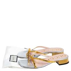 مملوكة مسبقًا Gucci Metallic Gold/Silver Leather Alison Bow Sandals Size 39.5