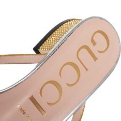 مملوكة مسبقًا Gucci Metallic Gold/Silver Leather Alison Bow Sandals Size 39.5