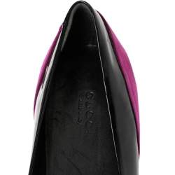 Gucci Black/Purple Patent Leather and Suede Bamboo Horsebit Ballet Flats Size 38