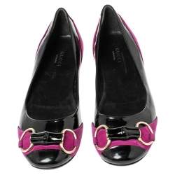 Gucci Black/Purple Patent Leather and Suede Bamboo Horsebit Ballet Flats Size 38