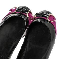 Gucci Black/Purple Patent Leather and Suede Bamboo Horsebit Ballet Flats Size 38