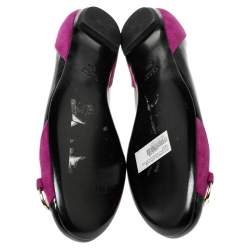 Gucci Black/Purple Patent Leather and Suede Bamboo Horsebit Ballet Flats Size 38