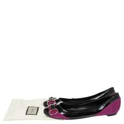 Gucci Black/Purple Patent Leather and Suede Bamboo Horsebit Ballet Flats Size 38