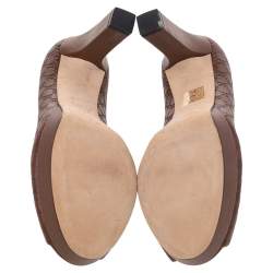Gucci Brown Microguccissima Leather Peep Toe Platform Pumps Size 37.5