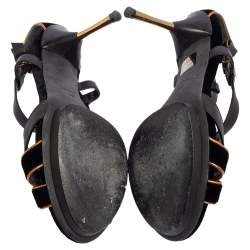 مملوكة مسبقًا Gucci Black Velvet and Leather Malika Strappy Sandals Size 40